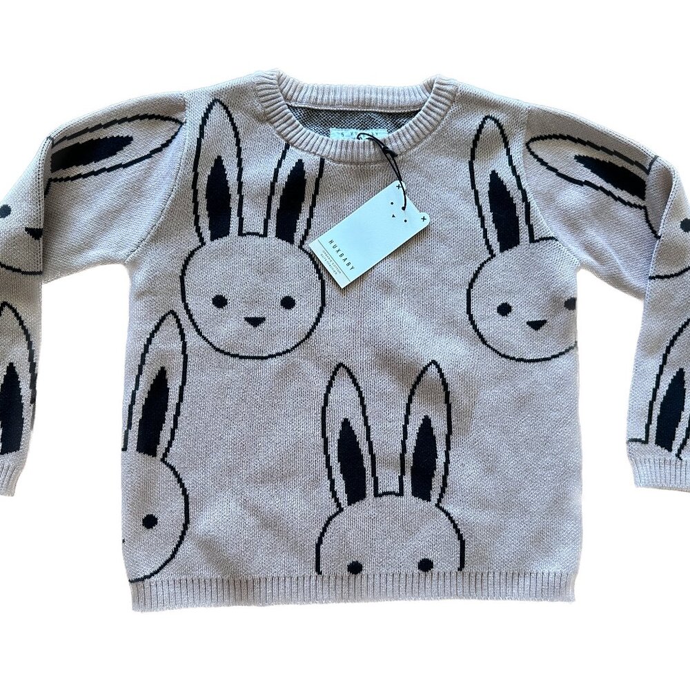 NWT Huxbaby Knit Sweater Bunny Print Organic Cotton Rose Pink 5